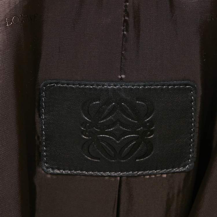 Pre Owned Loewe Black Leather Button Front Coat XXXL