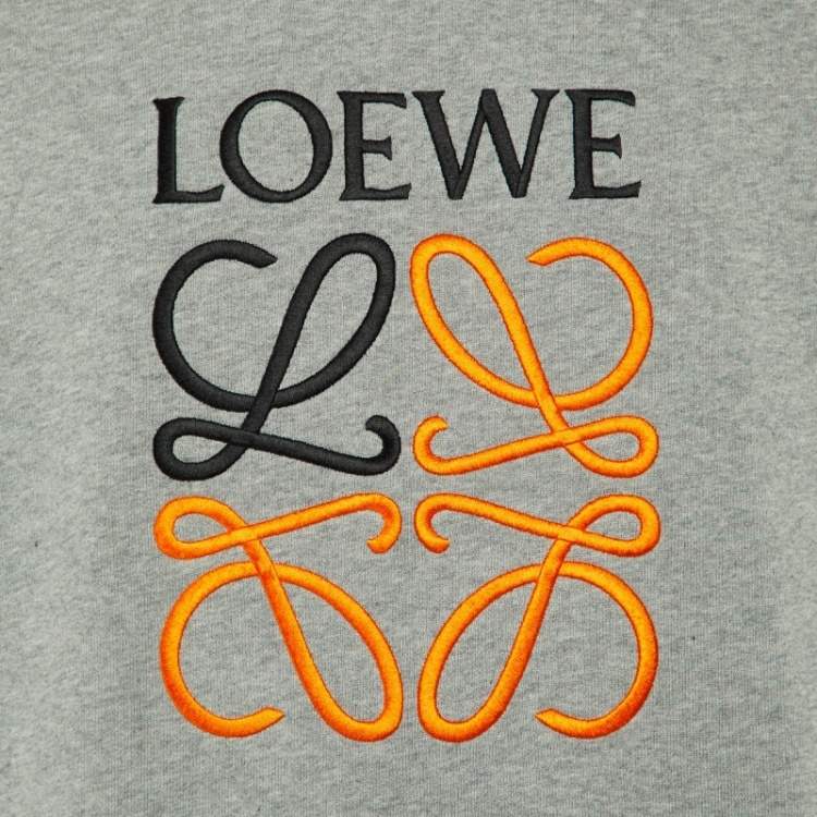 Pre Owned Loewe Grey Anagram Embroidery Cotton Crew Neck Sweatshirt M