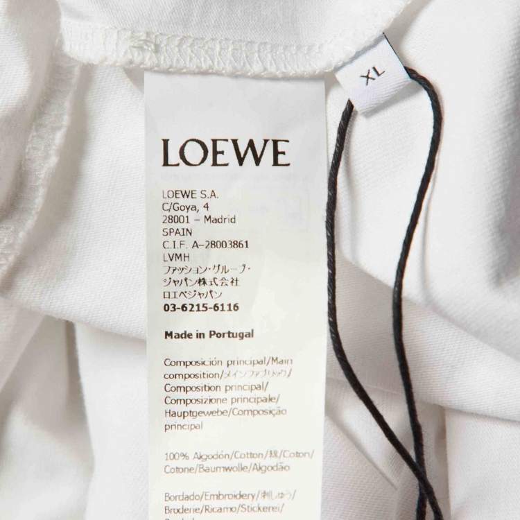 Pre Owned Loewe White Anagram Embroidery Cotton Crew Neck T-Shirt XL