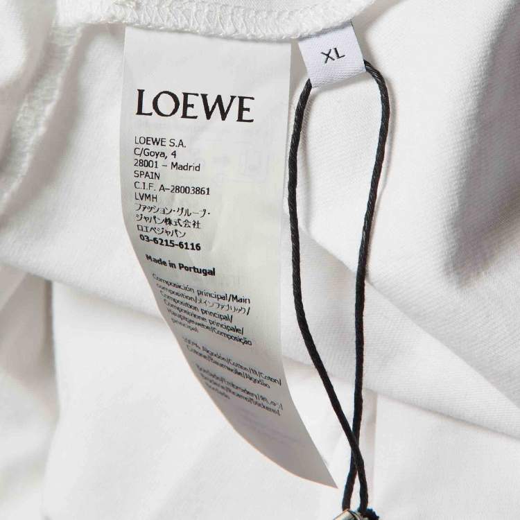 Pre Owned Loewe White Anagram Embroidery Cotton Crew Neck T-Shirt XL