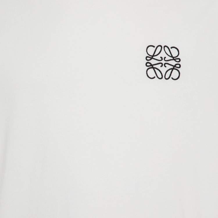 Pre Owned Loewe White Anagram Embroidery Cotton Crew Neck T-Shirt XL