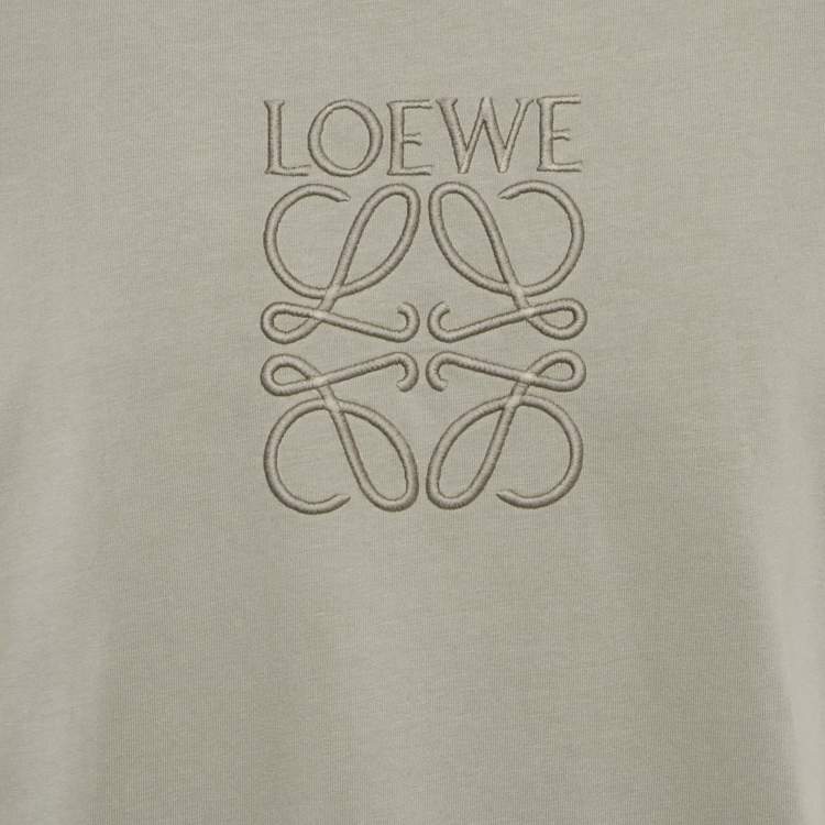 Pre Owned Loewe Grey Anagram Embroidered Jersey Crew Neck T-Shirt M