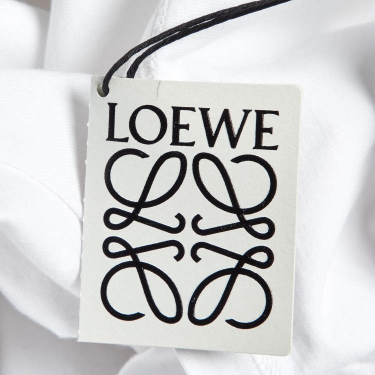 Pre Owned Loewe White Logo Embroidered Cotton T-Shirt L