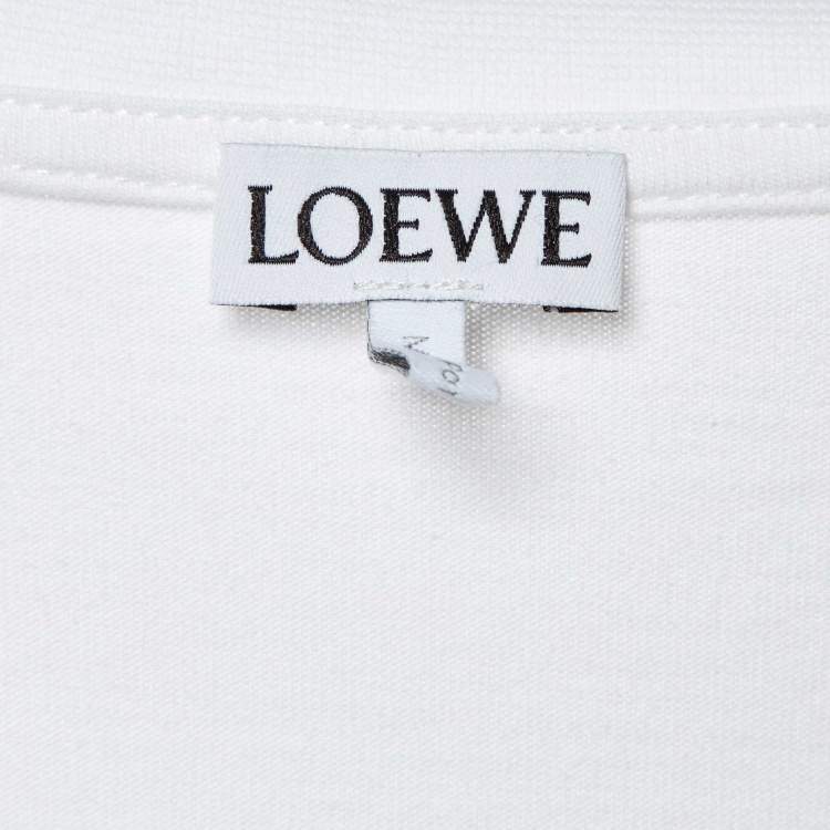 Pre Owned Loewe White Logo Embroidered Cotton T-Shirt L