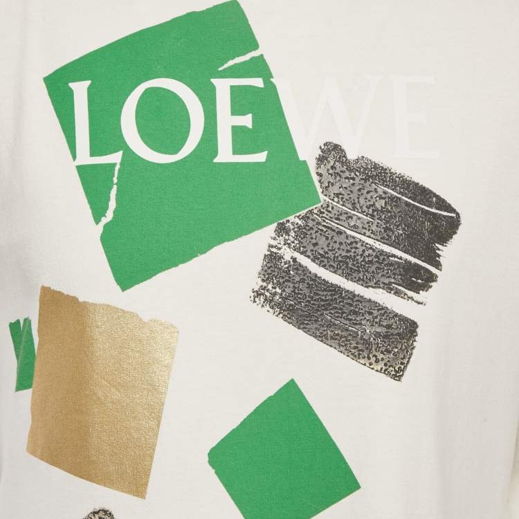 Pre Owned Loewe White Printed Cotton Knit Crew Neck T-Shirt XL