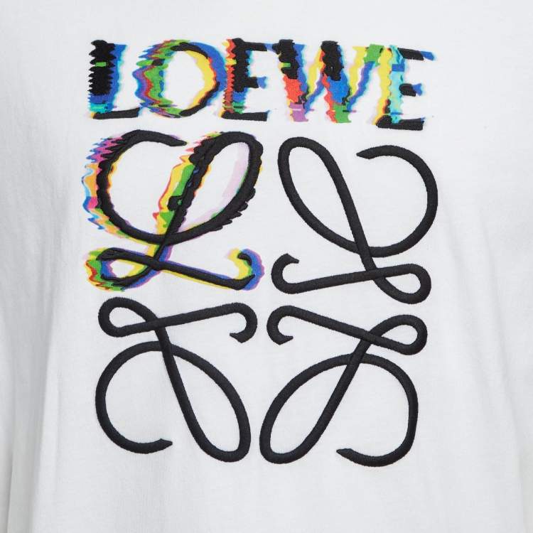 Pre Owned Loewe White Glitch Anagram Cotton Crew Neck T-Shirt L