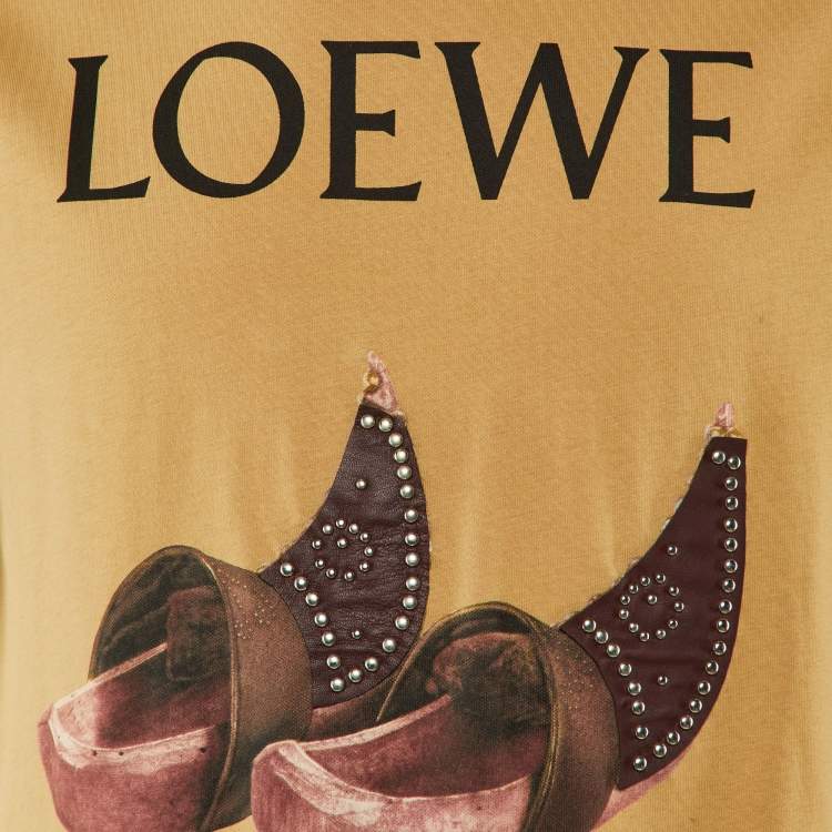 Pre Owned Loewe Light Brown Printed Cotton Knit Studded Detail T-Shirt S