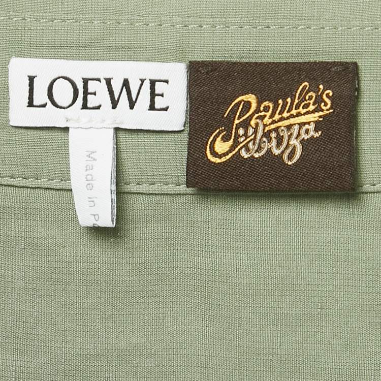Pre Owned Loewe X Paula's Ibiza Mint Green Logo Embroidered Linen Blend Shirt L