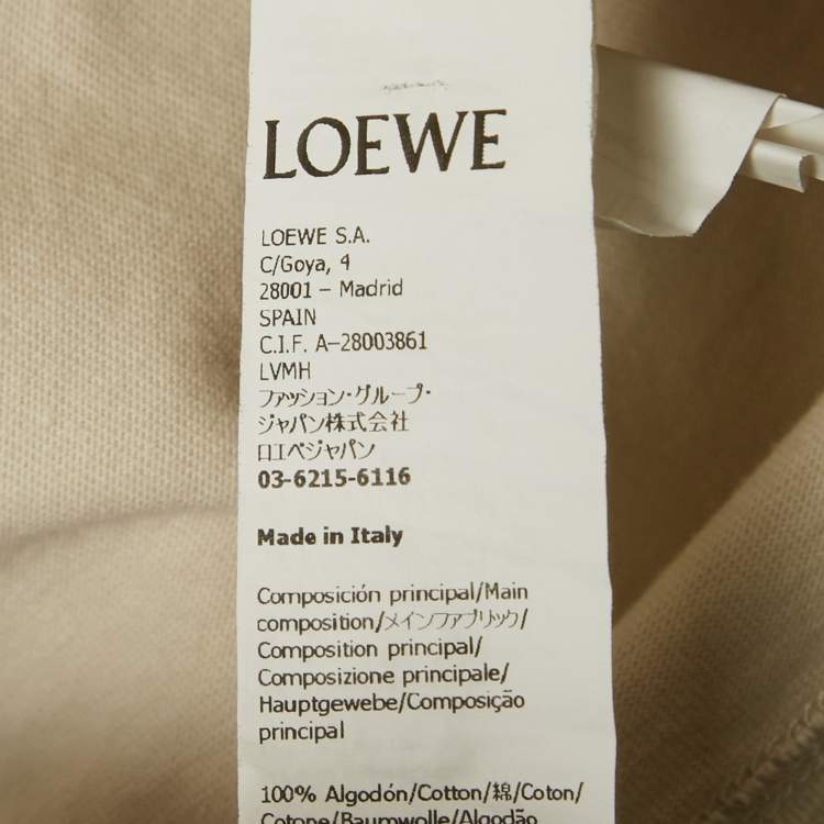 Pre Owned Loewe Beige Logo Embroidered Cotton T-Shirt L
