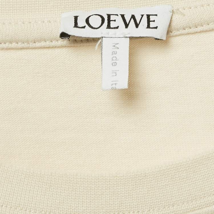 Pre Owned Loewe Beige Logo Embroidered Cotton T-Shirt L