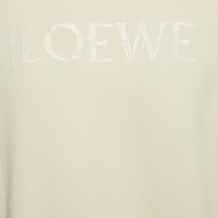 Pre Owned Loewe Beige Logo Embroidered Cotton T-Shirt L