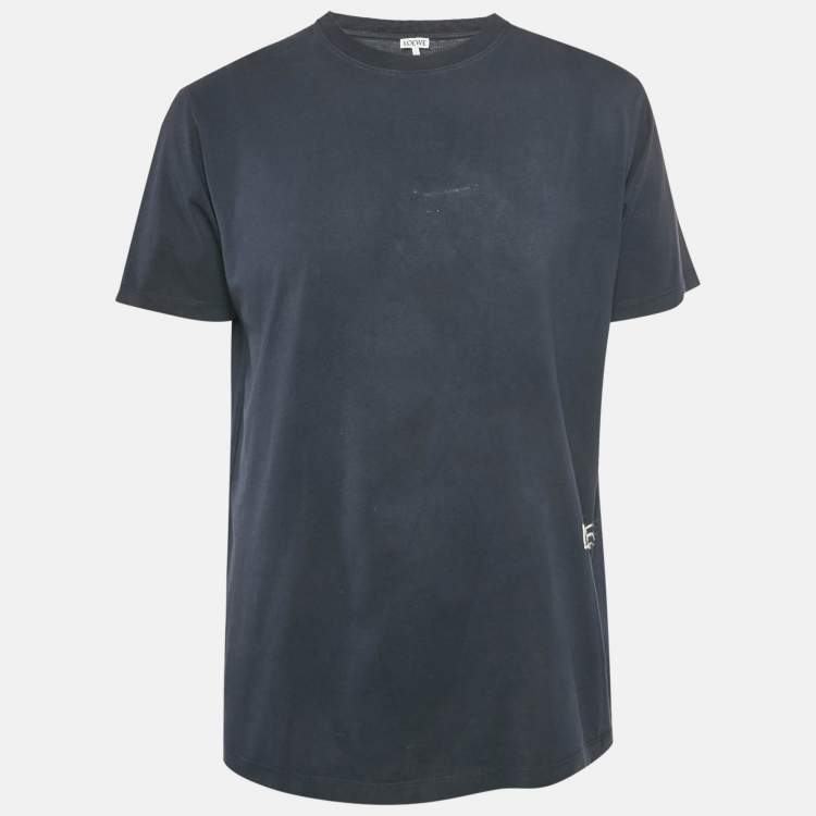 Pre Owned Loewe Blue Logo Embroidered Jersey Crew Neck T-Shirt M