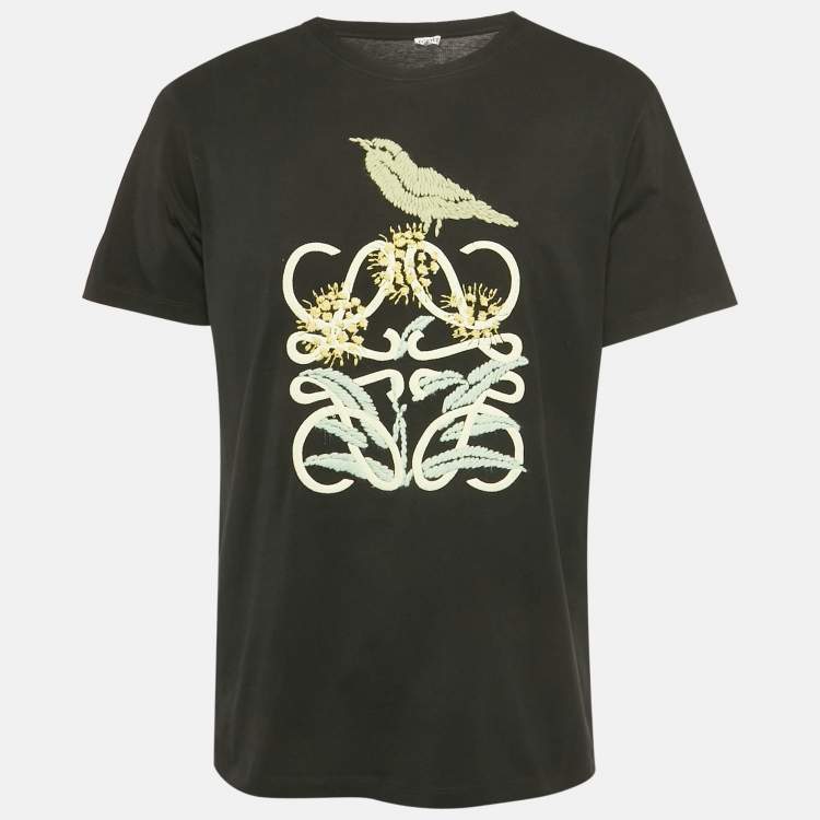 Pre Owned Loewe Black Bird and Anagram Embroidered Jersey T-Shirt M