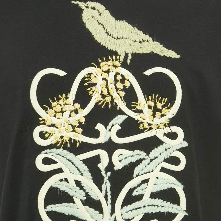 Pre Owned Loewe Black Bird and Anagram Embroidered Jersey T-Shirt M