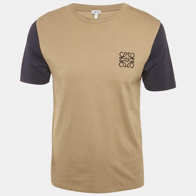 مملوكة مسبقًا Loewe Brown/Blue Anagram Cotton Crew Neck T-Shirt S