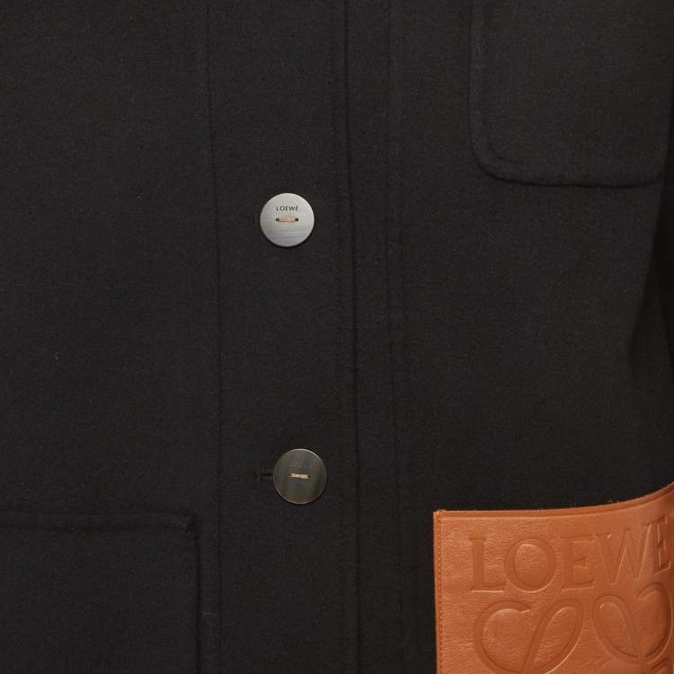 Pre Owned Loewe Black Wool Patch Leather Pocket Detail Jacket XXXS