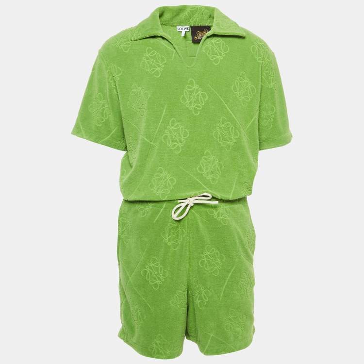 Pre Owned Loewe X Paula Ibiza Green Anagram Terry Cotton Shirt & Shorts Set M