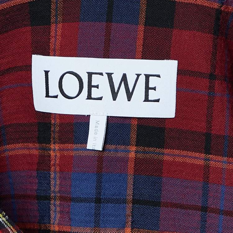 Pre Owned Loewe Multicolor Plaid Check Wool Hooded Shirt XXL