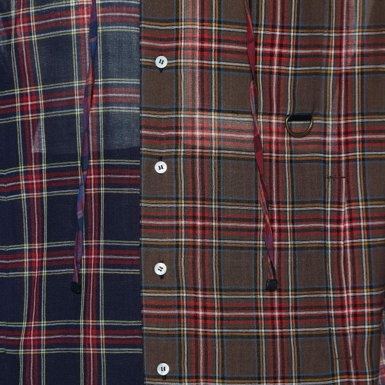 Pre Owned Loewe Multicolor Plaid Check Wool Hooded Shirt XXL