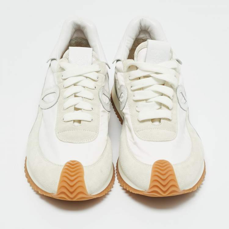 Pre Owned Loewe White/Grey Suede and Nylon Runner Lace Up Sneakers Size 41