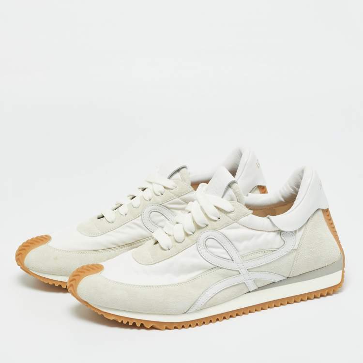 Pre Owned Loewe White/Grey Suede and Nylon Runner Lace Up Sneakers Size 41