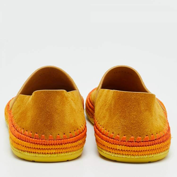 Pre Owned Loewe Paula's Ibiza Shigra Size 42 Orange Raffia and Suede Slippers