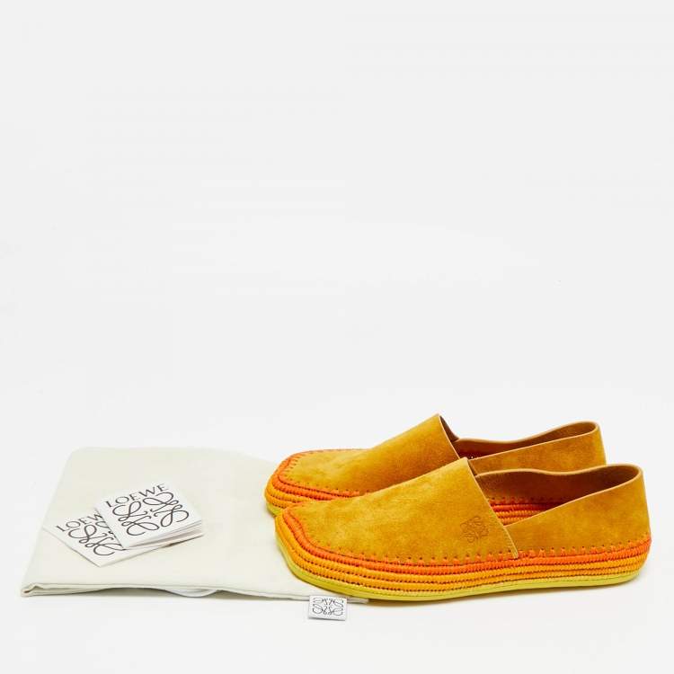 Pre Owned Loewe Paula's Ibiza Shigra Size 42 Orange Raffia and Suede Slippers
