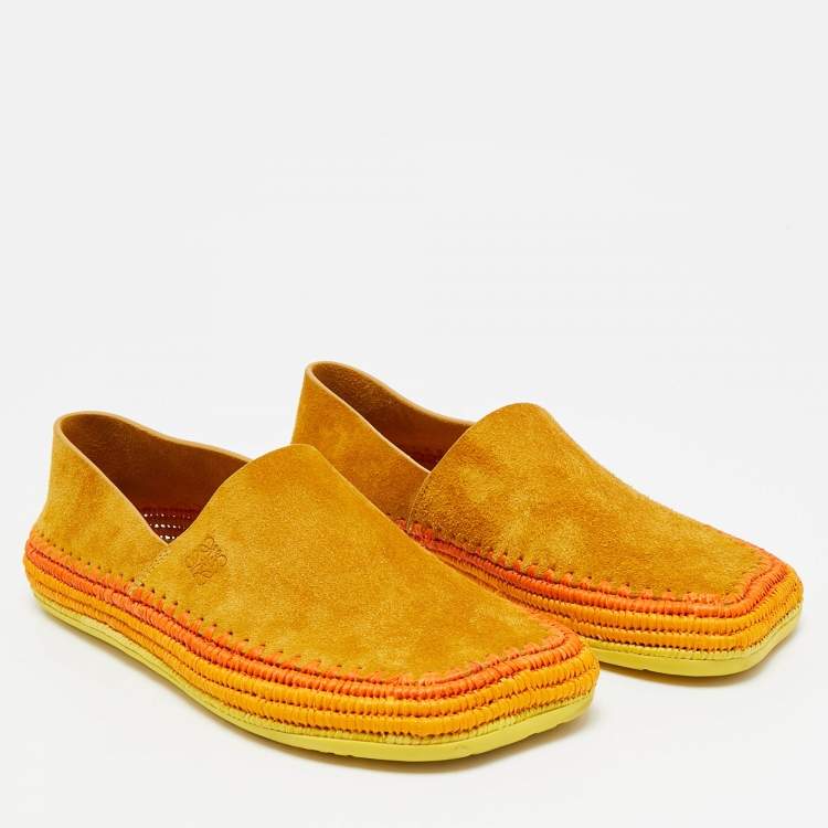 Pre Owned Loewe Paula's Ibiza Shigra Size 42 Orange Raffia and Suede Slippers
