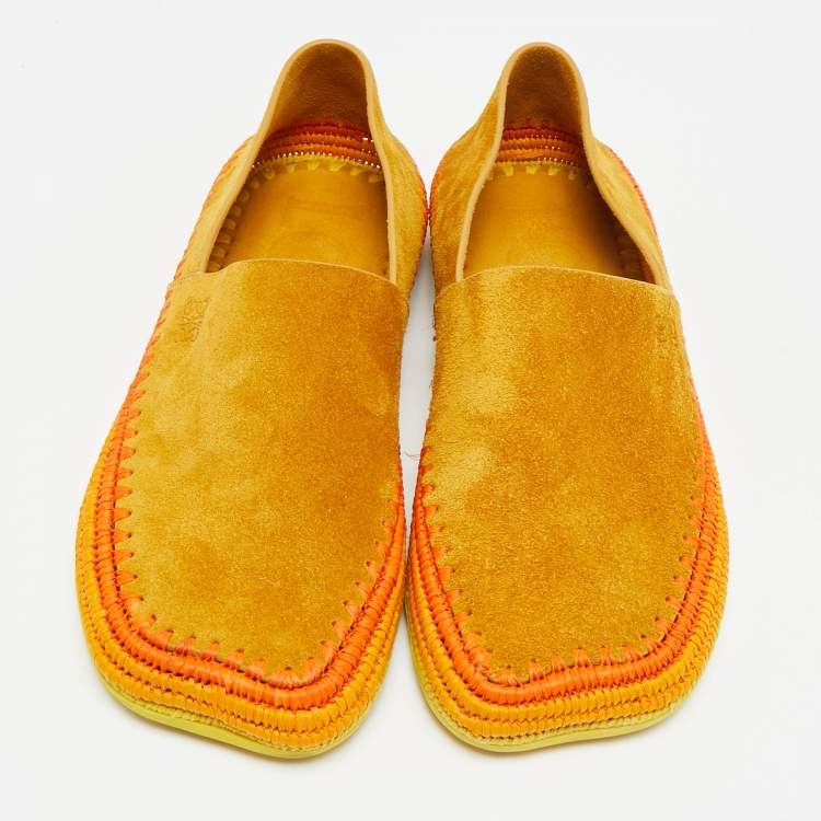 Pre Owned Loewe Paula's Ibiza Shigra Size 42 Orange Raffia and Suede Slippers