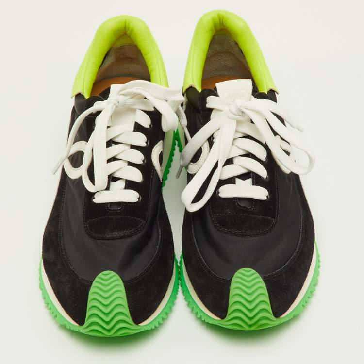Pre Owned Loewe Flow Neon Size 42 Black/White Nylon and Suede Runner Sneakers