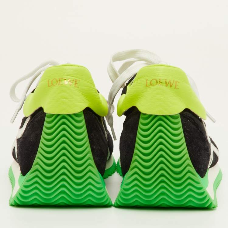 Pre Owned Loewe Flow Neon Size 42 Black/White Nylon and Suede Runner Sneakers