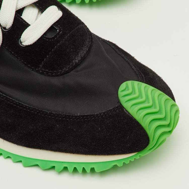 Pre Owned Loewe Flow Neon Size 42 Black/White Nylon and Suede Runner Sneakers