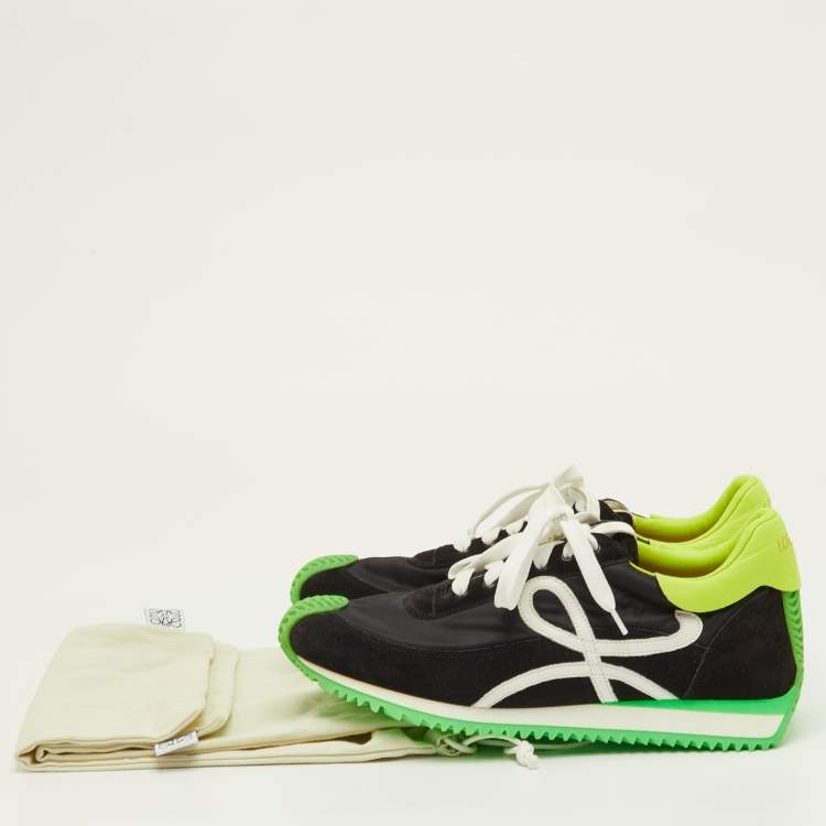 Pre Owned Loewe Flow Neon Size 42 Black/White Nylon and Suede Runner Sneakers