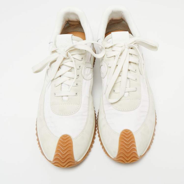 Pre Owned Loewe White/Grey Suede And Nylon Runner Lace Up Sneakers  Size 43