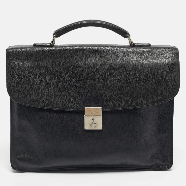 Pre Owned Longchamp Black Leather Briefcase