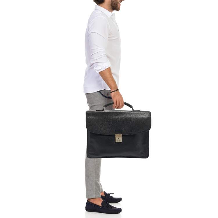Pre Owned Longchamp Black Leather Briefcase