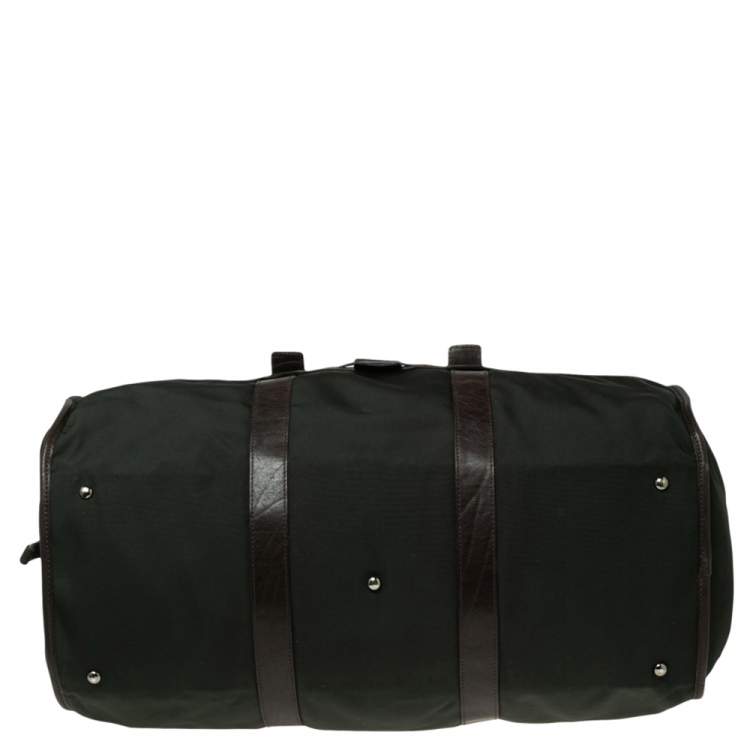Pre Owned Longchamp Brown/Green Nylon and Leather Duffle Bag