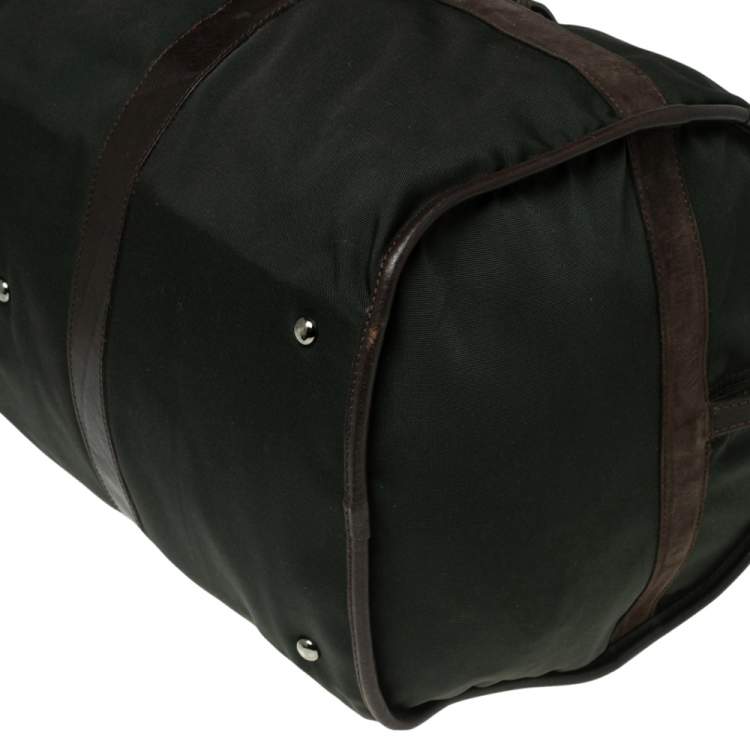 Pre Owned Longchamp Brown/Green Nylon and Leather Duffle Bag