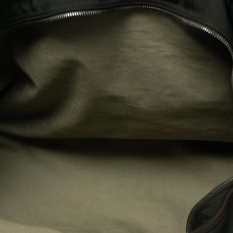 Pre Owned Longchamp Brown/Green Nylon and Leather Duffle Bag