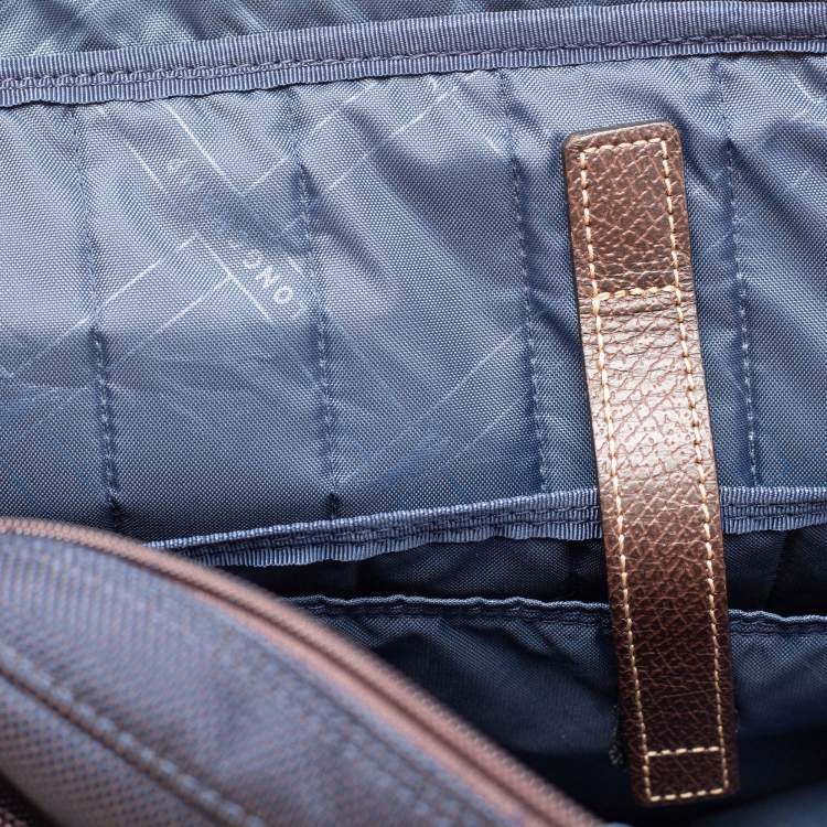 Pre Owned  Longchamp Navy Blue/Brown Leather And Canvas Boxford Laptop Bag