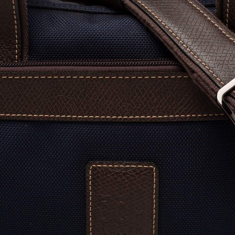 Pre Owned  Longchamp Navy Blue/Brown Leather And Canvas Boxford Laptop Bag