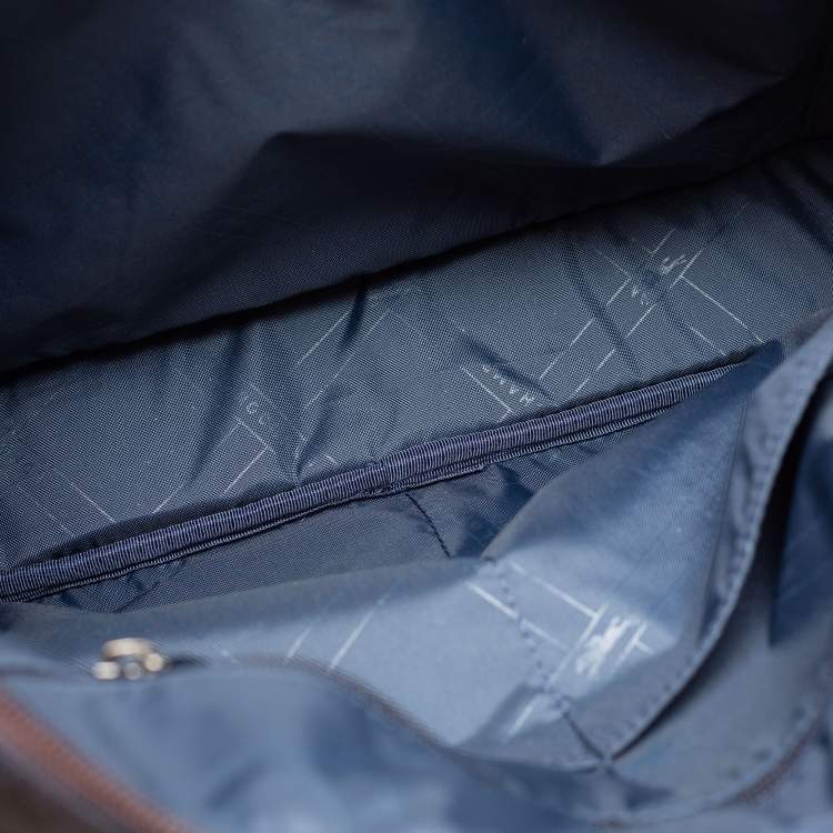 Pre Owned  Longchamp Navy Blue/Brown Leather And Canvas Boxford Laptop Bag