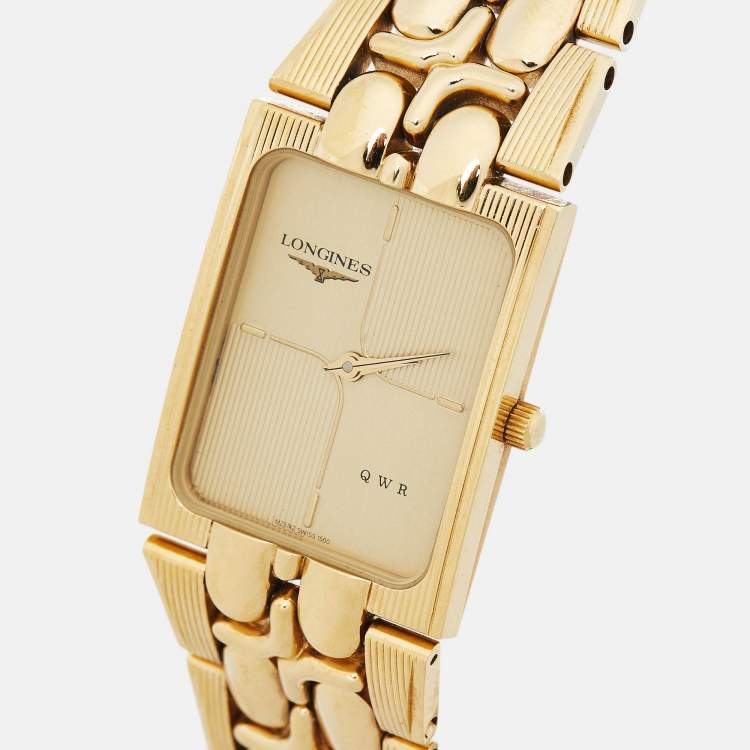 Pre Owned Longines Champagne Gold Plated Stainless Steel Vintage QWR 5742 Men's Wristwatch 24 mm