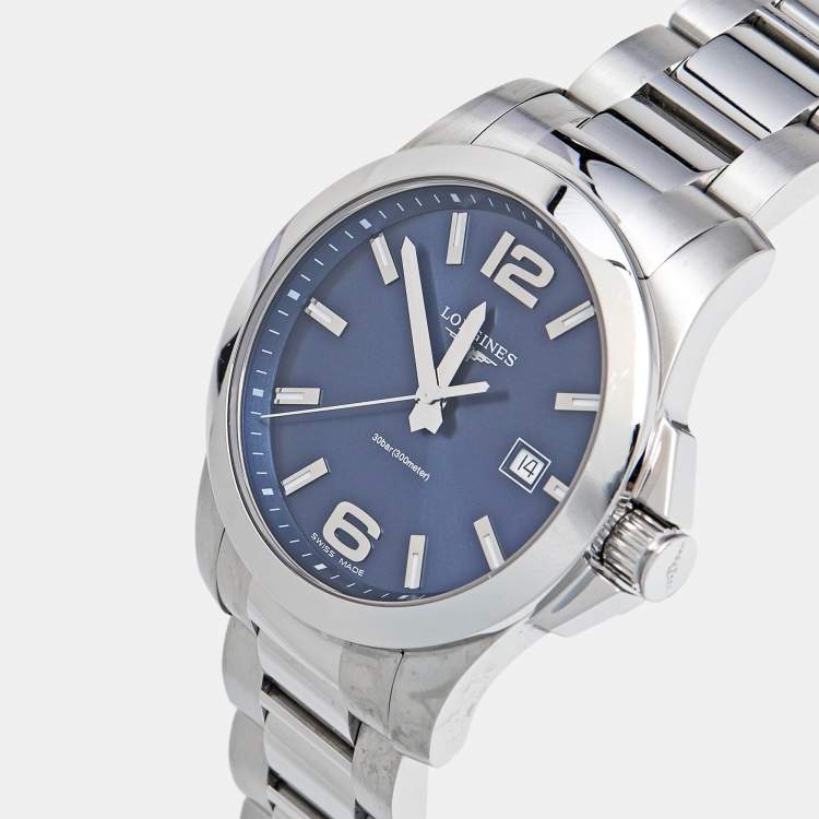 Pre Owned Longines Conquest L3.759.4.96.6 Blue Dial Stainless Steel Men's Wristwatch 41 mm