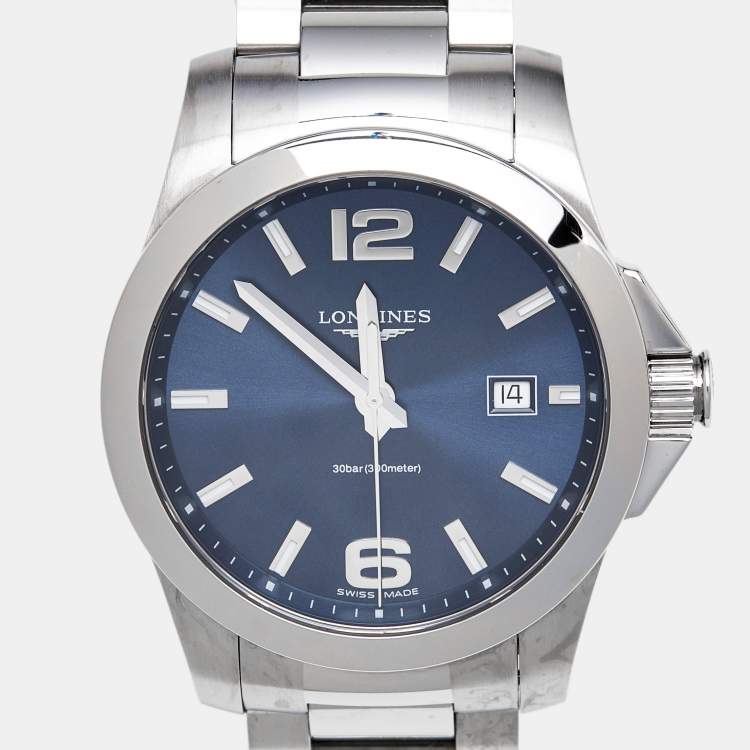 Pre Owned Longines Conquest L3.759.4.96.6 Blue Dial Stainless Steel Men's Wristwatch 41 mm