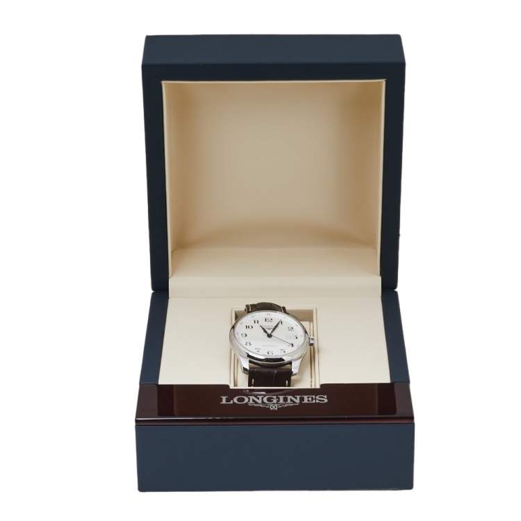 Pre Owned Longines White Stainless Steel Leather Master Collection L2.793.4 Men's Wristwatch 40 MM