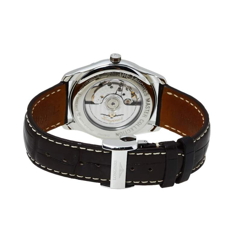 Pre Owned Longines White Stainless Steel Leather Master Collection L2.793.4 Men's Wristwatch 40 MM