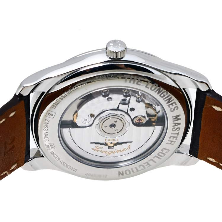 Pre Owned Longines White Stainless Steel Leather Master Collection L2.793.4 Men's Wristwatch 40 MM