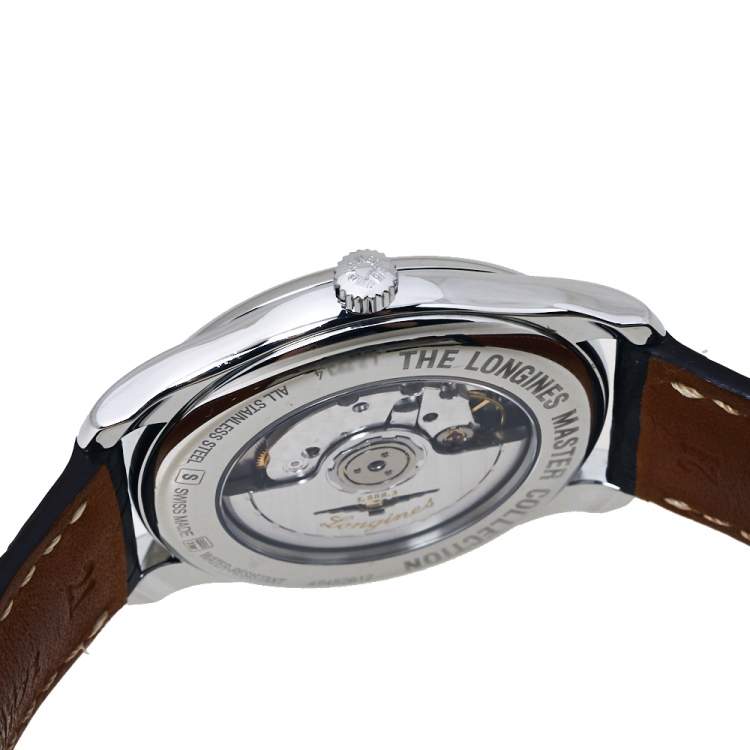 Pre Owned Longines White Stainless Steel Leather Master Collection L2.793.4 Men's Wristwatch 40 MM