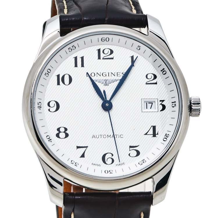 Pre Owned Longines White Stainless Steel Leather Master Collection L2.793.4 Men's Wristwatch 40 MM